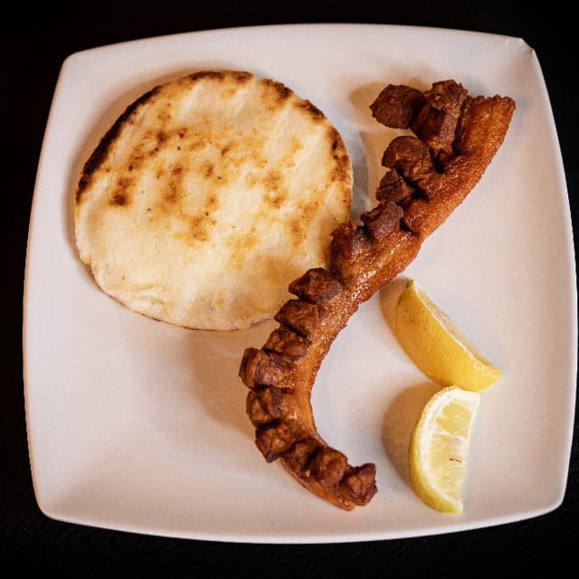 Cheese Arepa with Pork Skin.
